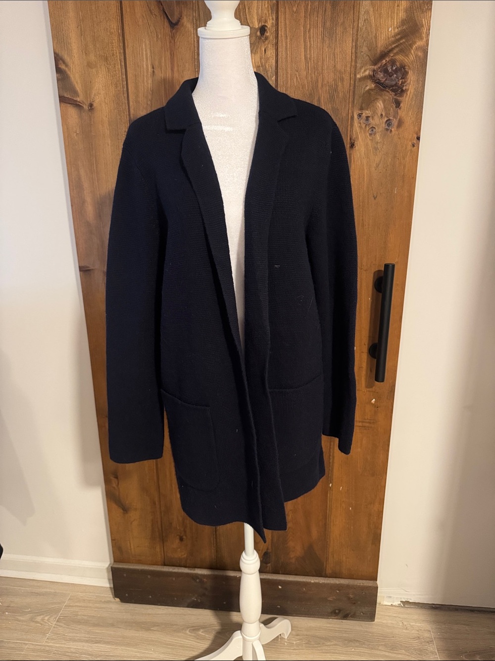 Talbots Navy Open-Front Knit Blazer Cardigan